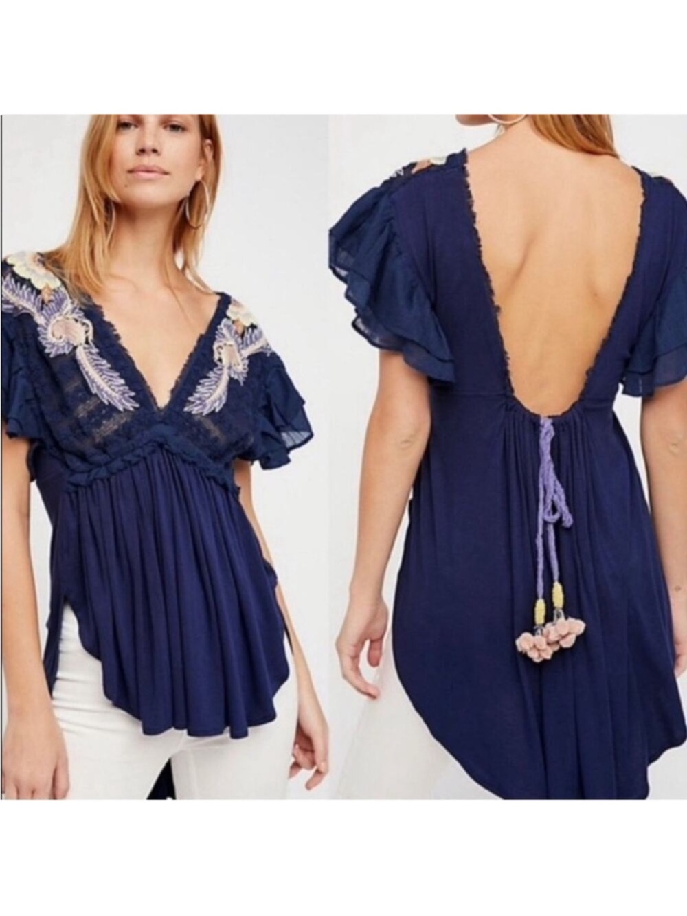 Free People Embroidered Boho Top
